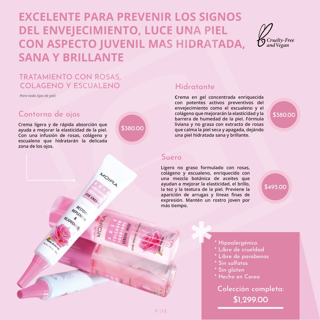 MOIRA TRATAMIENTO PARA LA PIEL CON ROSAS, COLAGENO Y ESCUALENO